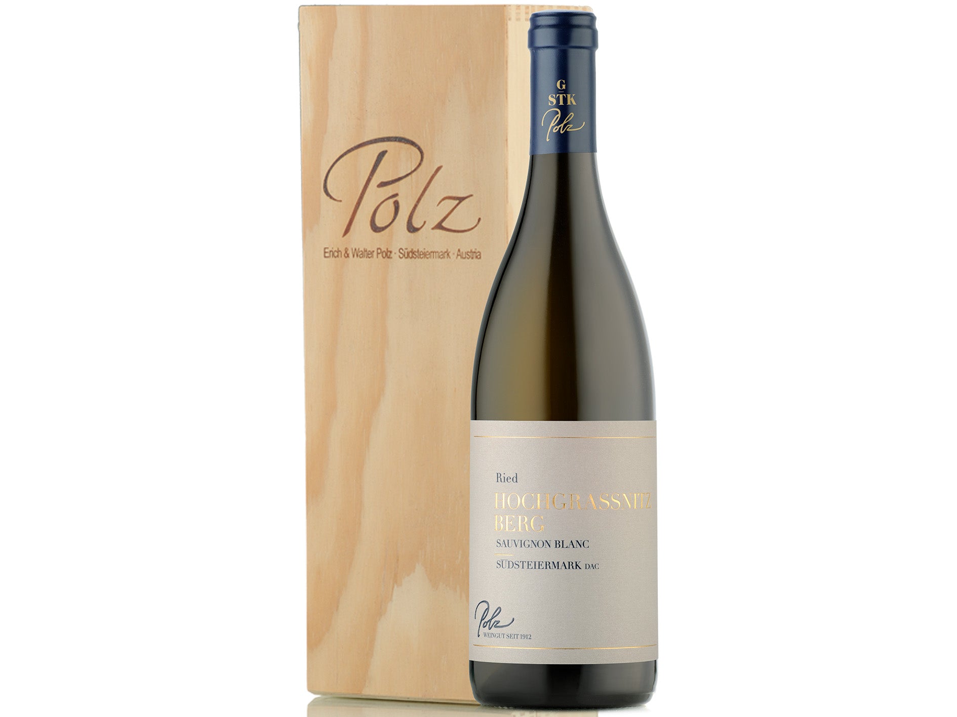 Magnum  1,5 Liter Flasche Hochgrassnitzberg Sauvignon Blanc 2021 in der Polz-Holzkiste 1.5 l – Weingut Polz